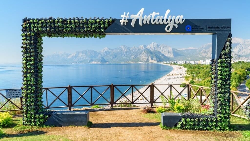 Antalya-Konyaalti Beach through scenic frame in Antalya