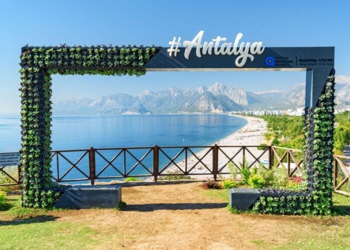 Antalya-Konyaalti Beach through scenic frame in Antalya