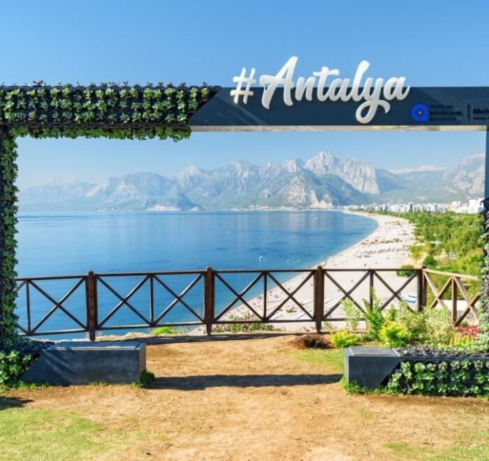 Antalya-Konyaalti Beach through scenic frame in Antalya