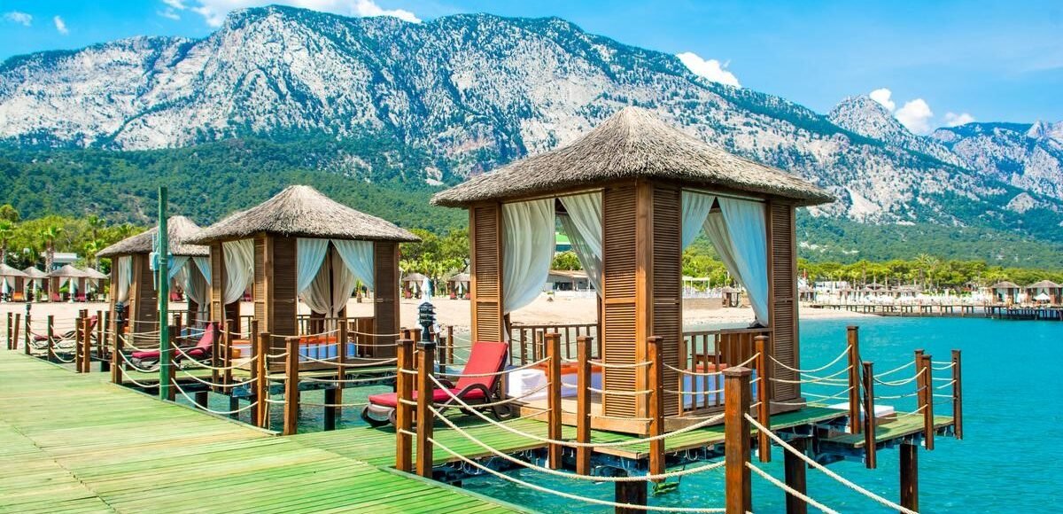 Antalya-Wooden Beach Pavilions On Shore Sandy