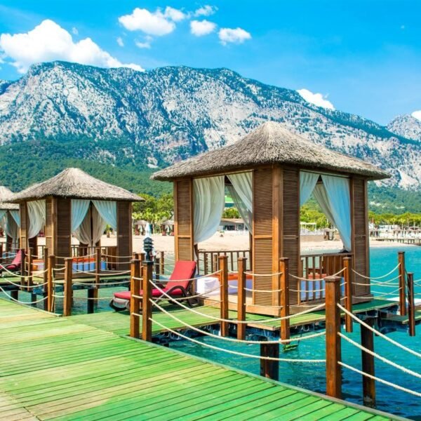 Antalya-Wooden Beach Pavilions On Shore Sandy