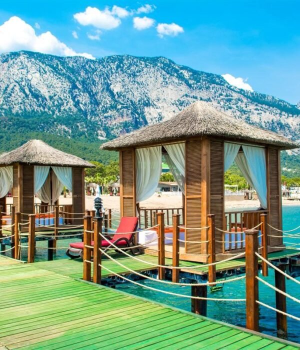 Antalya-Wooden Beach Pavilions On Shore Sandy