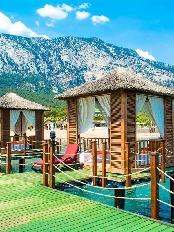 Antalya-Wooden Beach Pavilions On Shore Sandy