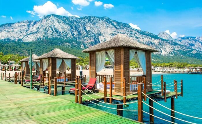 Antalya-Wooden Beach Pavilions On Shore Sandy