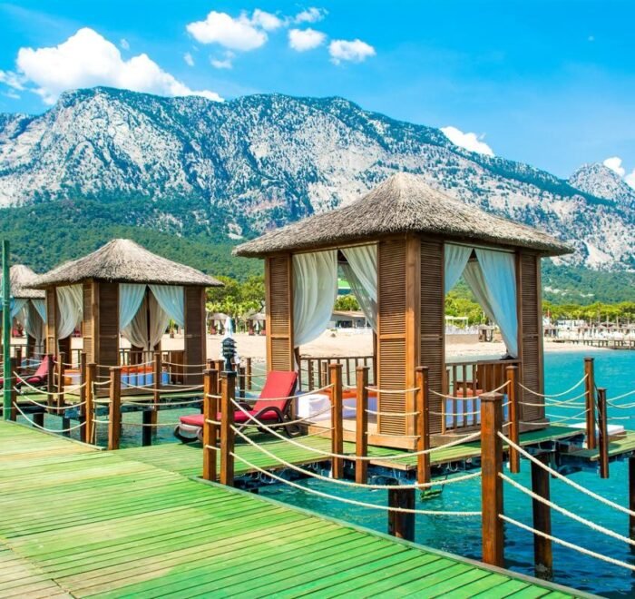 Antalya-Wooden Beach Pavilions On Shore Sandy