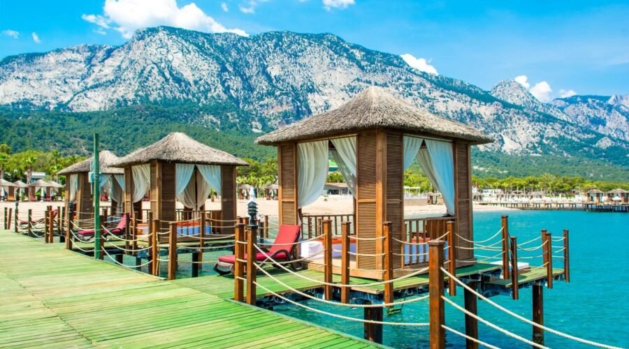 Antalya-Wooden Beach Pavilions On Shore Sandy