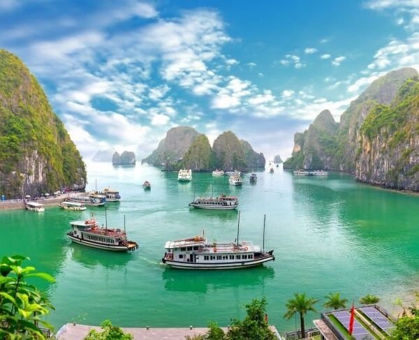 Beautiful landscape Halong Bay view from adove the Bo Hon Island, Vietnam