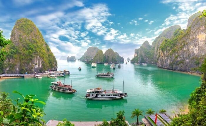 Beautiful landscape Halong Bay view from adove the Bo Hon Island, Vietnam