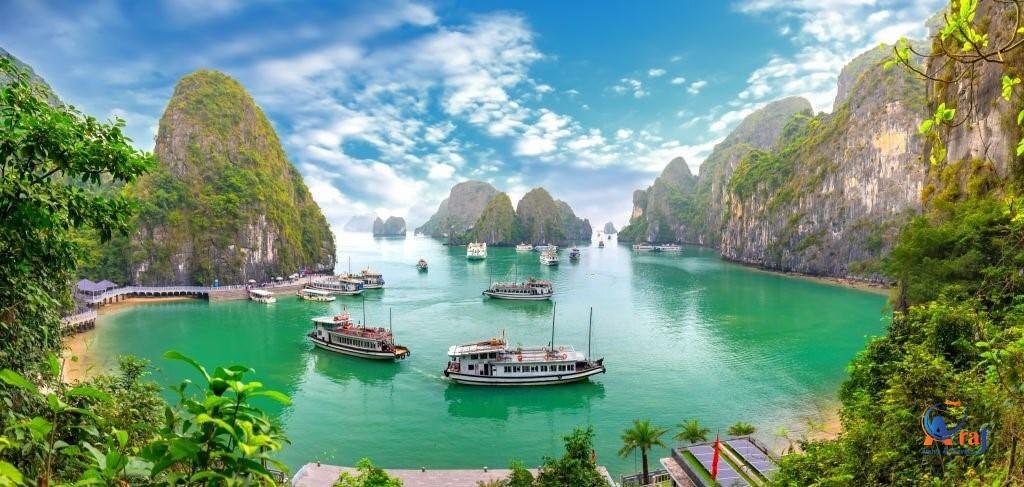 Beautiful landscape Halong Bay view from adove the Bo Hon Island, Vietnam