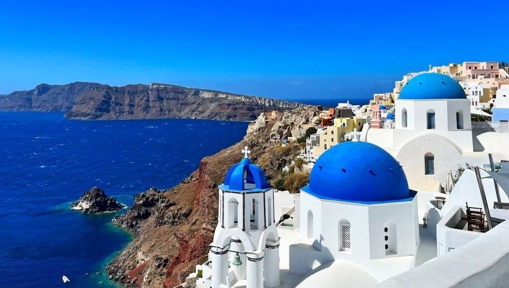 Old white church in Santorini,Greece