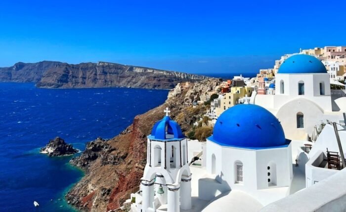 Old white church in Santorini,Greece