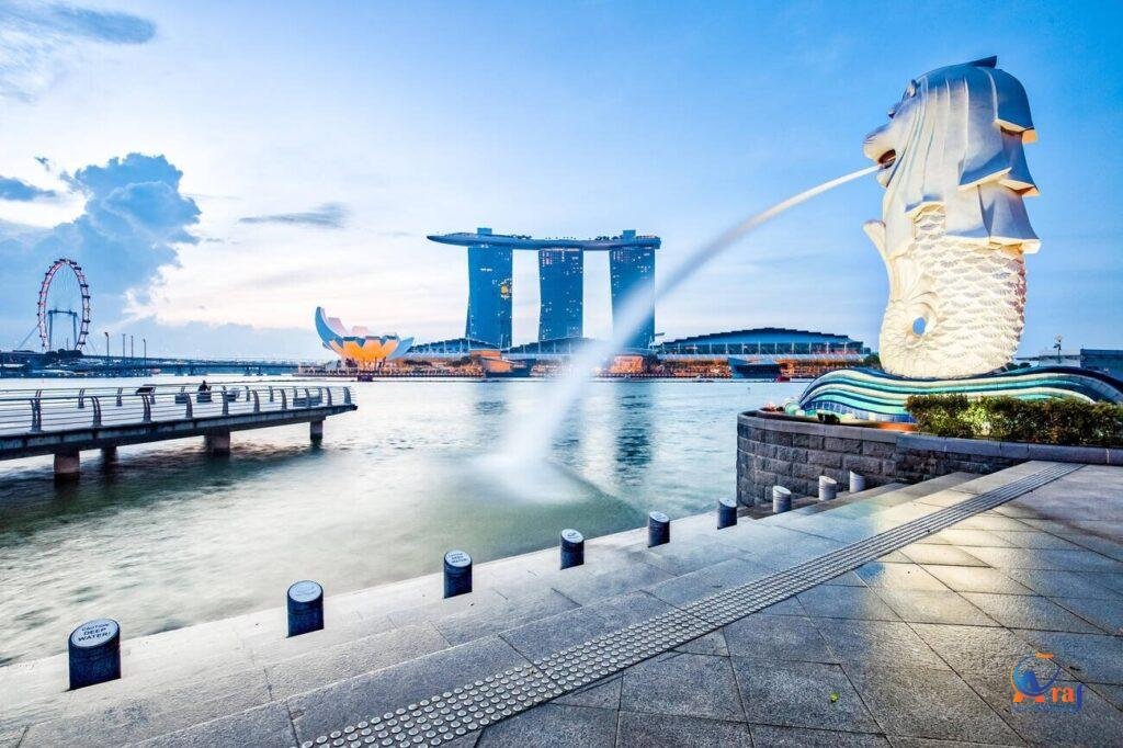 Singapore landmark skyline with sunrise