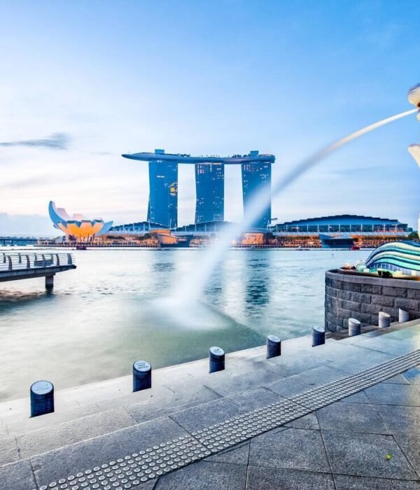 Singapore landmark skyline with sunrise