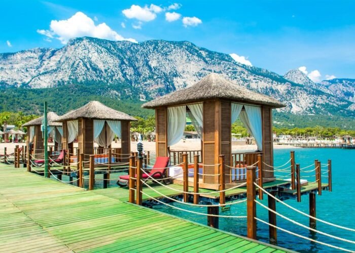 Antalya-Wooden Beach Pavilions On Shore Sandy
