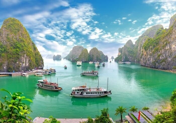 Beautiful landscape Halong Bay view from adove the Bo Hon Island, Vietnam