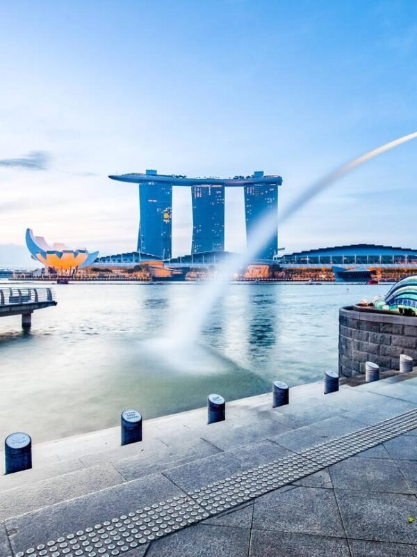 Singapore landmark skyline with sunrise