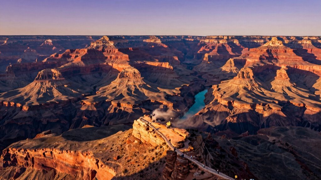 helicopter dives over canyon